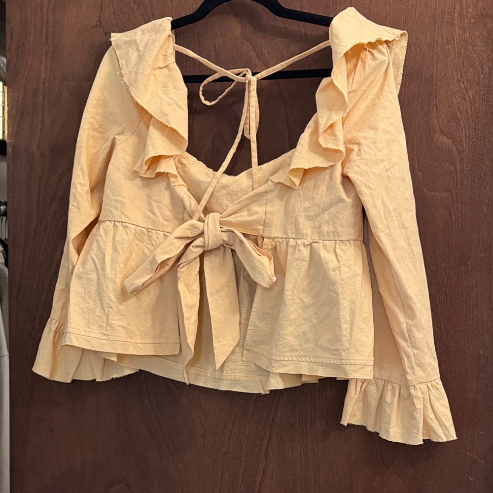 Free People Ruffle Yellow/Peach Top - Picture 3 of 4